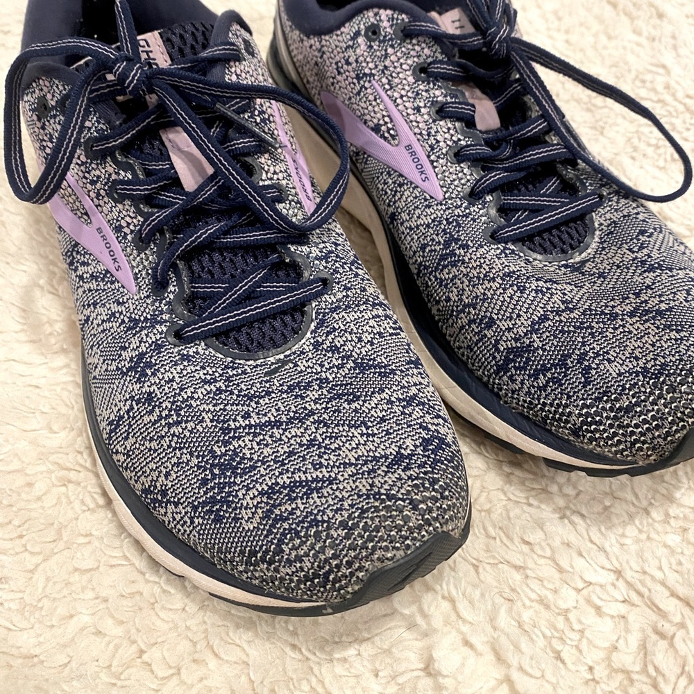 Brooks Ghost 11 Womens Running Shoes Navy Blue Purple & Gray Lace Up Sneaker